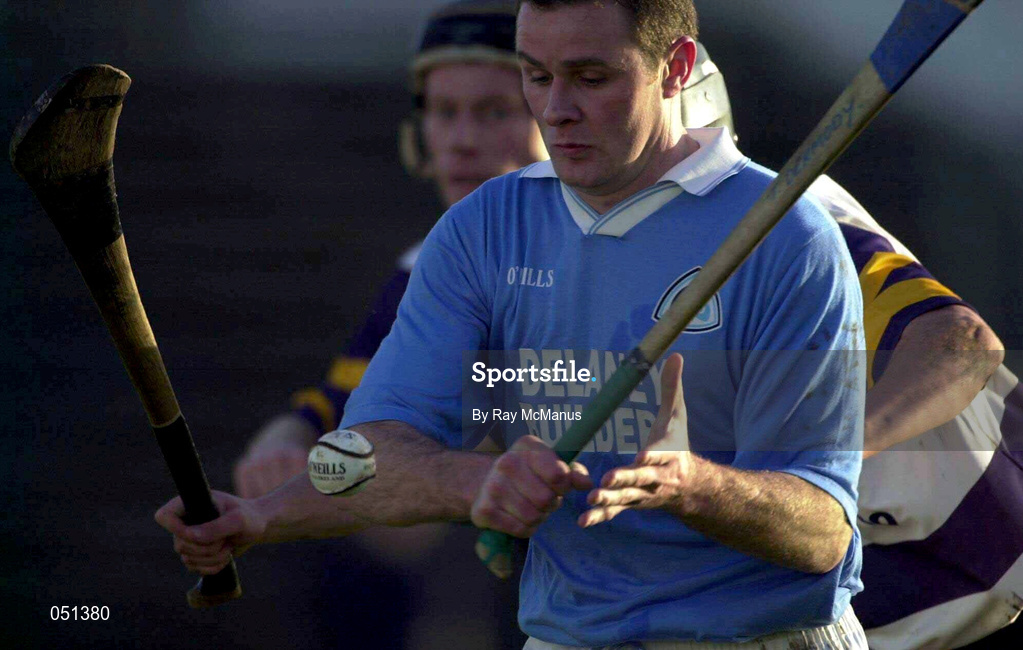 26 November 2000; Tomas Dermody of Graigue Ballycallan in action against David Hegarty of UCD during the AIB Leinster Senior Hurling Championship Final between Graigue Ballycallan and University College Dublin at Nowlan Park in Kilkenny. Photo by Ray McManus/Sportsfile