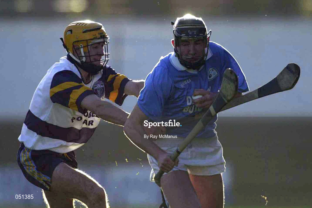 26 November 2000; Eddie Brennan of Graigue Ballycallan in action against Hugh Flannery of UCD during the AIB Leinster Senior Hurling Championship Final between Graigue Ballycallan and University College Dublin at Nowlan Park in Kilkenny. Photo by Ray McManus/Sportsfile
