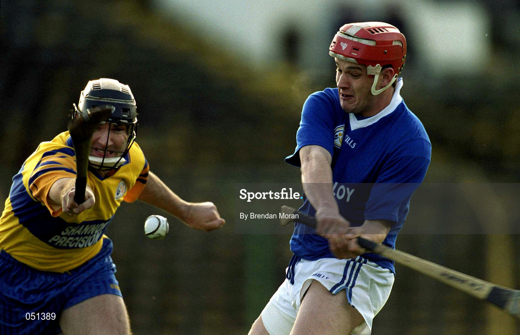 26 November 2000; Michael White of Mount Sion in action against John O'Connell of Sixmilebridge during the AIB Munster Club Hurling Championship Final match between Sixmilebridge and Mount Sion at Semple Stadium in Thurles, Tipperary. Photo by Brendan Moran/Sportsfile