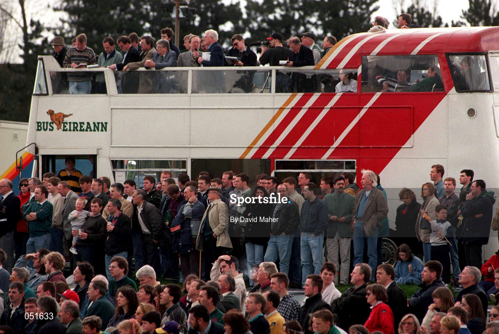 24 April 1996. The large crowd watches during the AIB League Division 1 match between Garryowen and Young Munster at Dooradoyle in Limerick. Photo by David Maher/Sportsfile