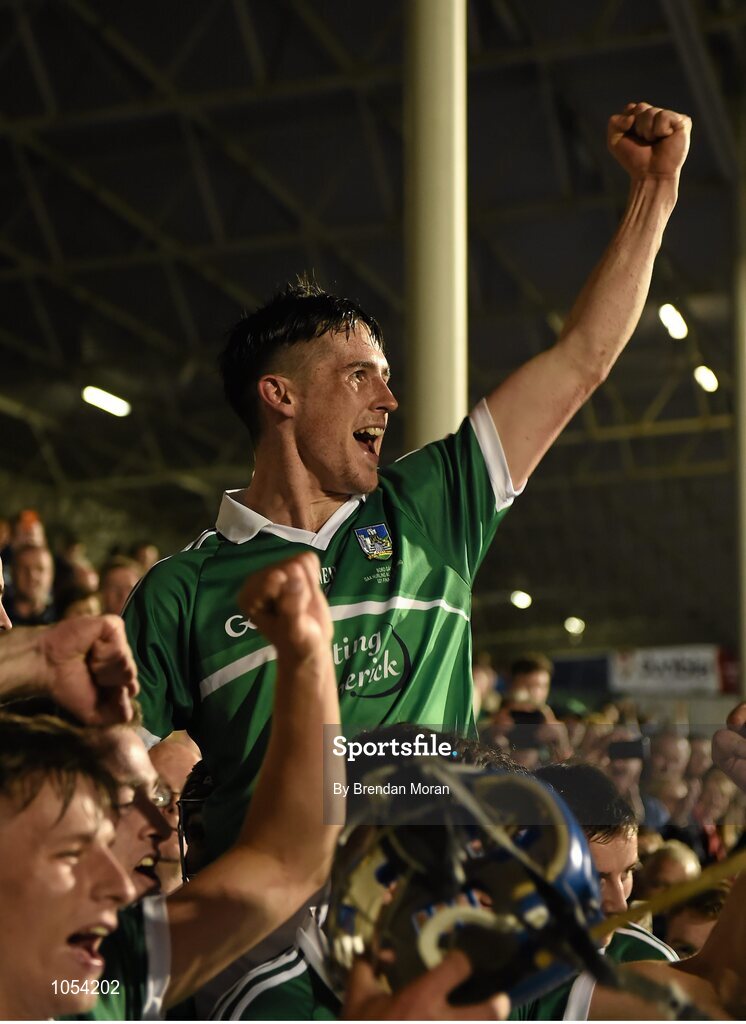 12 September 2015; Darragh O'Donovan, Limerick, celebrates after the game. Bord Gais Energy GAA Hurling All-Ireland U21 Championship Final, Limerick v Wexford, Semple Stadium, Thurles, Co. Tipperary. Picture credit: Brendan Moran / SPORTSFILE
