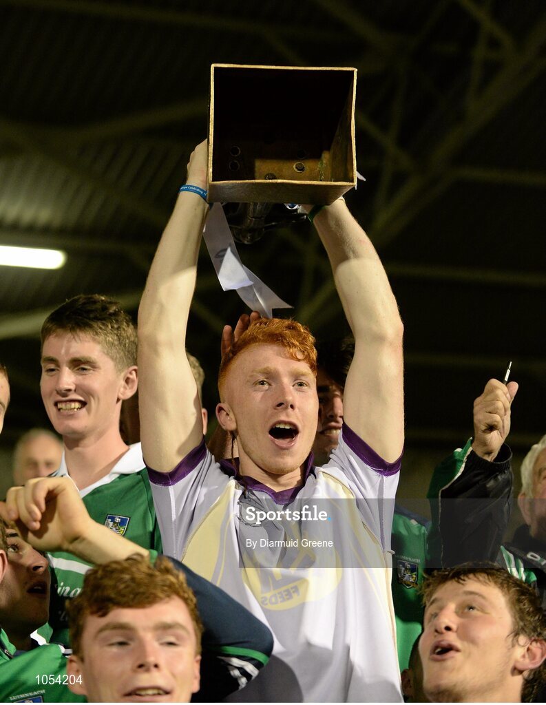 12 September 2015; Limerick's Cian Lynch lifts the cup after victory over Wexford. Bord Gais Energy GAA Hurling All-Ireland U21 Championship Final, Limerick v Wexford, Semple Stadium, Thurles, Co. Tipperary. Picture credit: Diarmuid Greene / SPORTSFILE