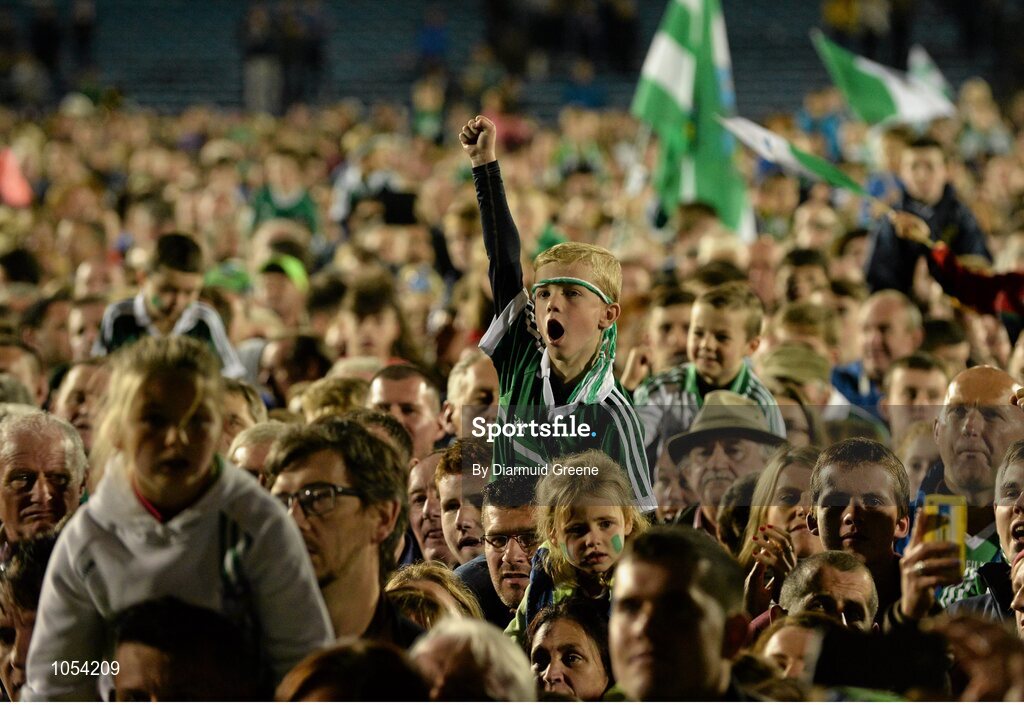 12 September 2015; Limerick supporters celebrate on the pitch after victory over Wexford. Bord Gais Energy GAA Hurling All-Ireland U21 Championship Final, Limerick v Wexford, Semple Stadium, Thurles, Co. Tipperary. Picture credit: Diarmuid Greene / SPORTSFILE