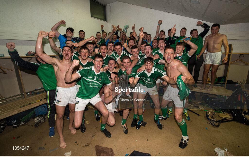 12 September 2015; The Limerick team celebrate with the cup after the game. Bord Gais Energy GAA Hurling All-Ireland U21 Championship Final, Limerick v Wexford, Semple Stadium, Thurles, Co. Tipperary. Picture credit: Diarmuid Greene / SPORTSFILE