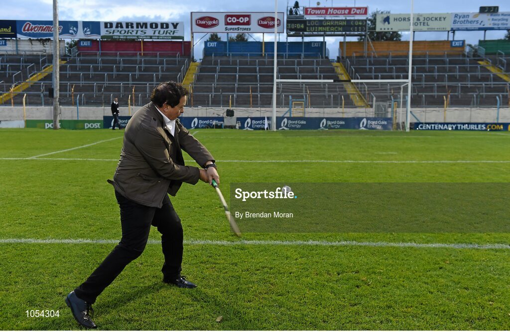 12 September 2015; Marty Morrissey competes in the half-time Crossbar Challenge. Bord Gais Energy GAA Hurling All-Ireland U21 Championship Final, Limerick v Wexford, Semple Stadium, Thurles, Co. Tipperary. Picture credit: Brendan Moran / SPORTSFILE