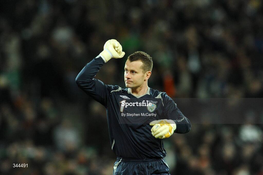 28 March 2009; Republic of Ireland goalkeeper Shay Given celebrates their early goal. 2010 FIFA World Cup Qualifier, Republic of Ireland v Bulgaria, Croke Park, Dublin. Picture credit: Stephen McCarthy / SPORTSFILE