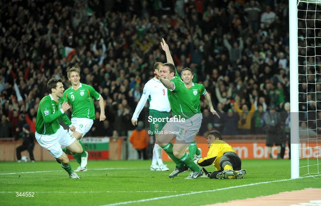 28 March 2009; Richard Dunne, Republic of Ireland, after scoring the opening goal of the game against Bulgaria. 2010 FIFA World Cup Qualifier, Republic of Ireland v Bulgaria, Croke Park, Dublin. Picture credit: Matt Browne / SPORTSFILE