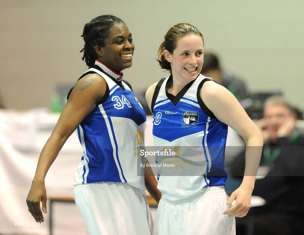 28 March 2009; Jennifer Strong, left, and Niamh Dwyer, Team Montenotte Hotel Cork, celebrate at the final buzzer. Basketball Ireland’s Women’s Superleague Final, DCU Mercy v Team Montenotte Hotel Cork, Aura Complex, Letterkenny, Co. Donegal. Picture credit: Brendan Moran / SPORTSFILE