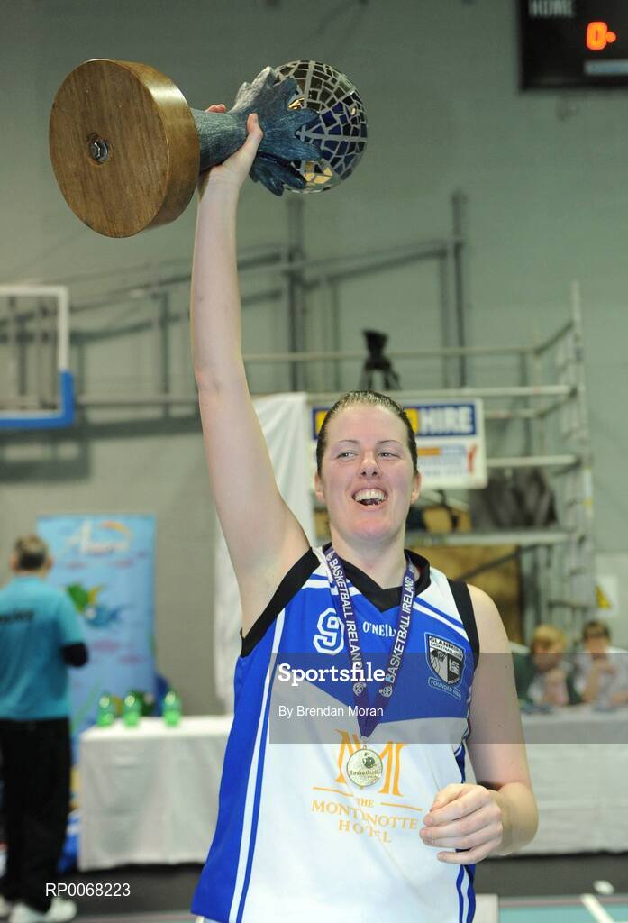 28 March 2009; Team Montenotte Hotel Cork captain Michelle Fahy lifts the Women's Superleague trophy after victory over DCU Mercy. Basketball Ireland’s Women’s Superleague Final, DCU Mercy v Team Montenotte Hotel Cork, Aura Complex, Letterkenny, Co. Donegal. Picture credit: Brendan Moran / SPORTSFILE