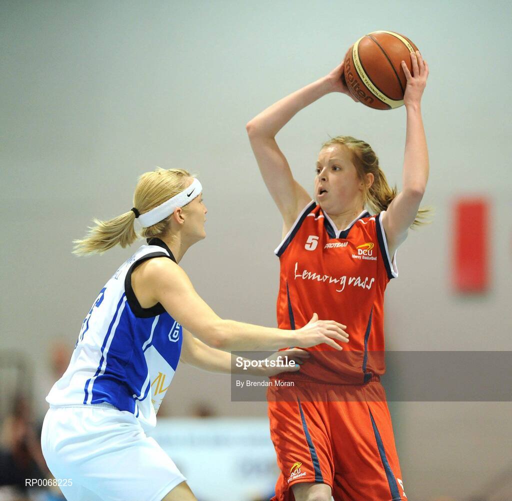 28 March 2009; Sarah Woods, DCU Mercy, in action against Denise Walsh, Team Montenotte Hotel Cork. Basketball Ireland’s Women’s Superleague Final, DCU Mercy v Team Montenotte Hotel Cork, Aura Complex, Letterkenny, Co. Donegal. Picture credit: Brendan Moran / SPORTSFILE