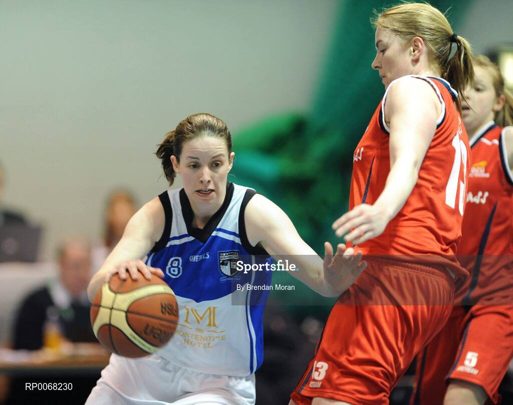 28 March 2009; Niamh Dwyer, Team Montenotte Hotel Cork, in action against Suzanne Maguire, DCU Mercy. Basketball Ireland’s Women’s Superleague Final, DCU Mercy v Team Montenotte Hotel Cork, Aura Complex, Letterkenny, Co. Donegal. Picture credit: Brendan Moran / SPORTSFILE