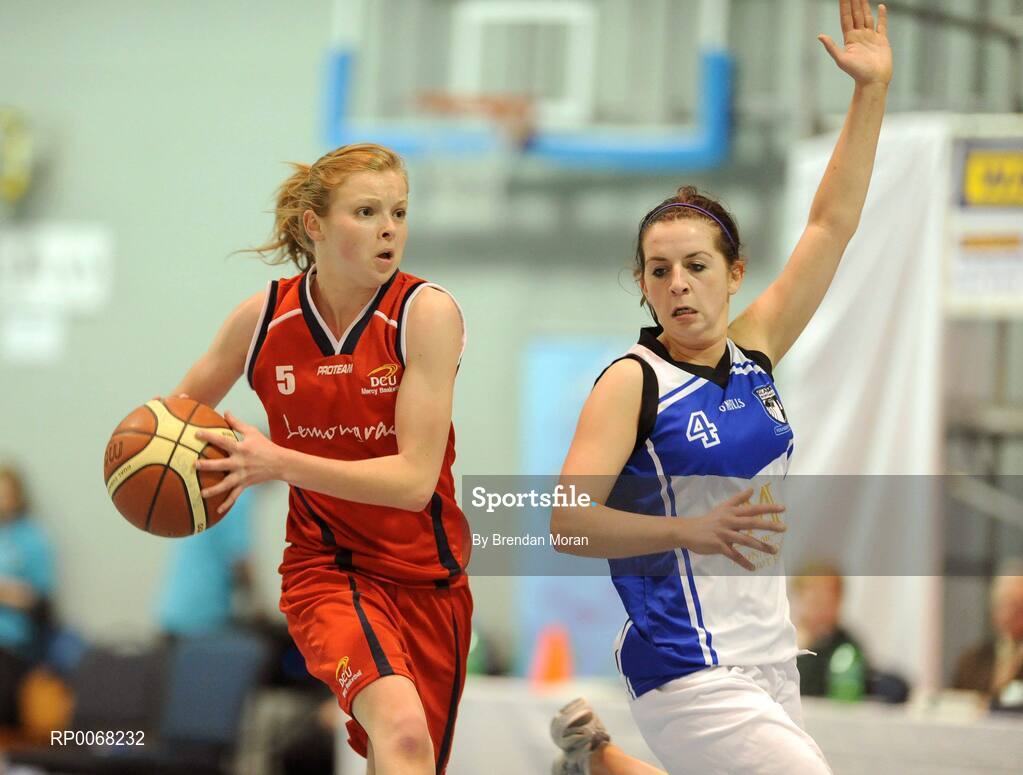 28 March 2009; Sarah Woods, DCU Mercy, in action against Aine McKenna, Team Montenotte Hotel Cork. Basketball Ireland’s Women’s Superleague Final, DCU Mercy v Team Montenotte Hotel Cork, Aura Complex, Letterkenny, Co. Donegal. Picture credit: Brendan Moran / SPORTSFILE