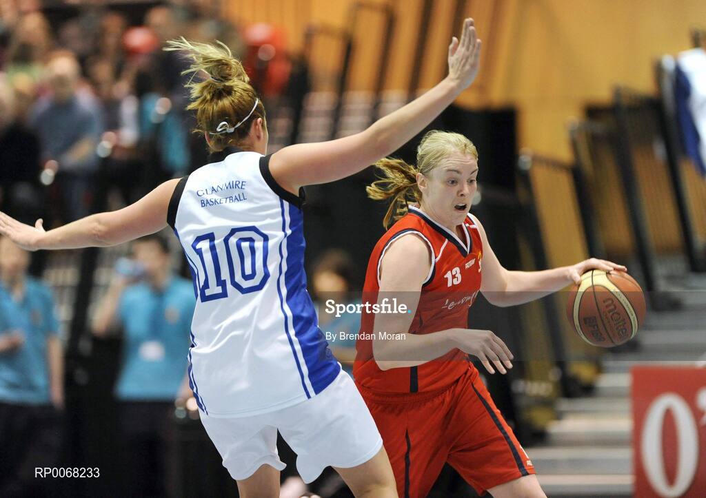 28 March 2009; Suzanne Maguire, DCU Mercy, in action against Grainne Dwyer, Team Montenotte Hotel Cork. Basketball Ireland’s Women’s Superleague Final, DCU Mercy v Team Montenotte Hotel Cork, Aura Complex, Letterkenny, Co. Donegal. Picture credit: Brendan Moran / SPORTSFILE