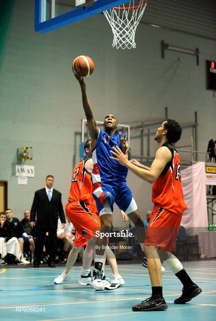 28 March 2009; Ryne Hamblet, UCC Demons, in action against Michael Westbrooks, DART Killester. Nivea For Men’s Superleague Final, DART Killester v UCC Demons, Aura Complex, Letterkenny, Co. Donegal. Picture credit: Brendan Moran / SPORTSFILE