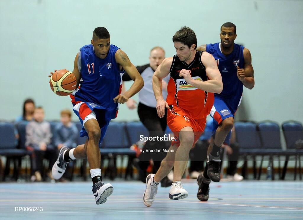 28 March 2009; Ryne Hamblet, UCC Demons, in action against Pete Madsen, DART Killester. Nivea For Men’s Superleague Final, DART Killester v UCC Demons, Aura Complex, Letterkenny, Co. Donegal. Picture credit: Brendan Moran / SPORTSFILE