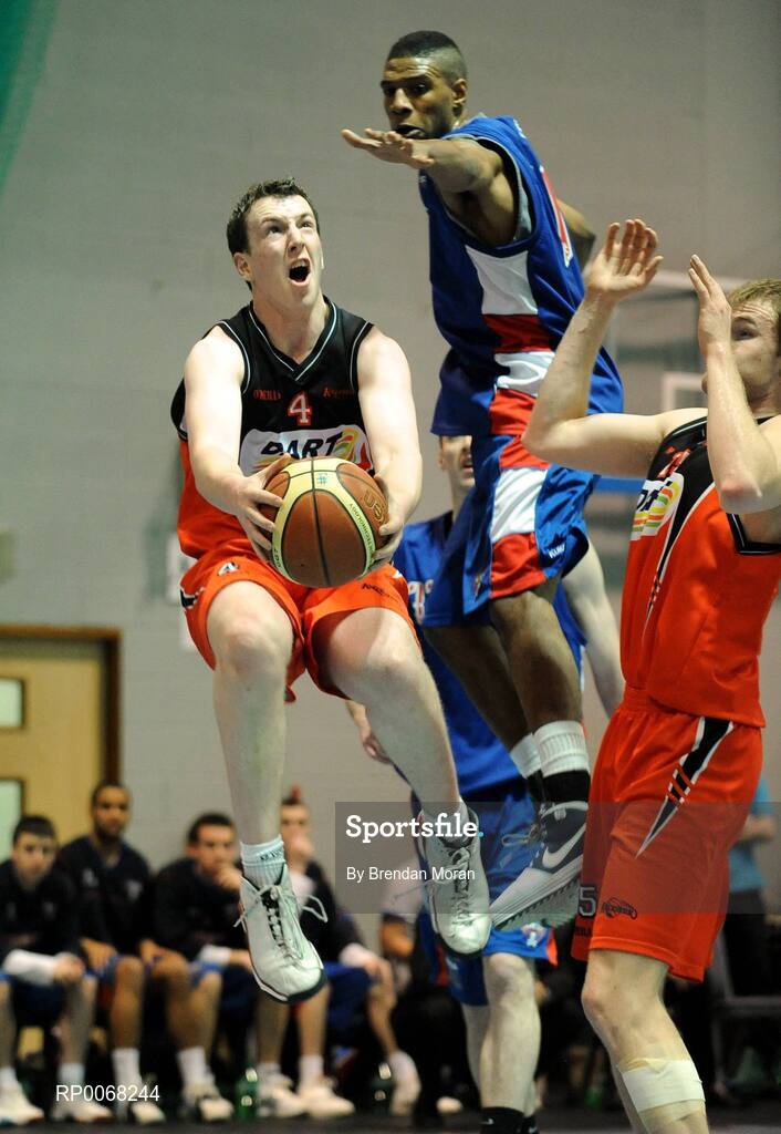 28 March 2009; John Behan, DART Killester, in action against Ryne Hamblet, UCC Demons. Nivea For Men’s Superleague Final, DART Killester v UCC Demons, Aura Complex, Letterkenny, Co. Donegal. Picture credit: Brendan Moran / SPORTSFILE