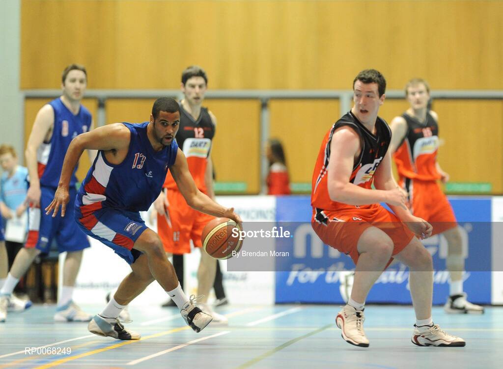 28 March 2009; Carlton Cuff, UCC Demons, in action against John Behan, DART Killester. Nivea For Men’s Superleague Final, DART Killester v UCC Demons, Aura Complex, Letterkenny, Co. Donegal. Picture credit: Brendan Moran / SPORTSFILE