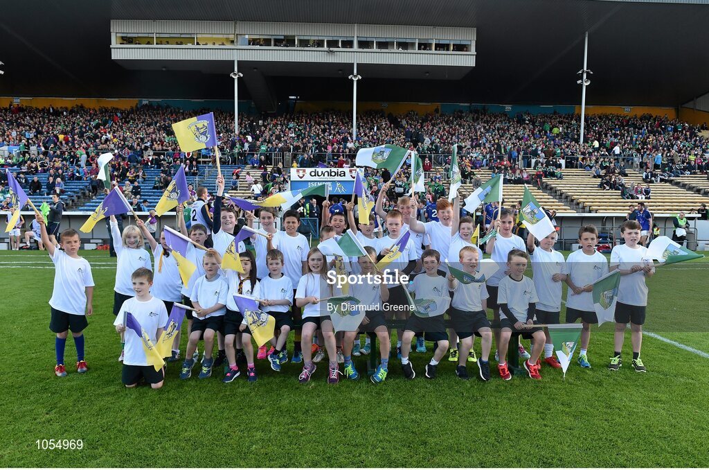 12 September 2015; Bord Gais Energy flagbearers before the game. Bord Gais Energy GAA Hurling All-Ireland U21 Championship Final, Limerick v Wexford, Semple Stadium, Thurles, Co. Tipperary. Picture credit: Diarmuid Greene / SPORTSFILE