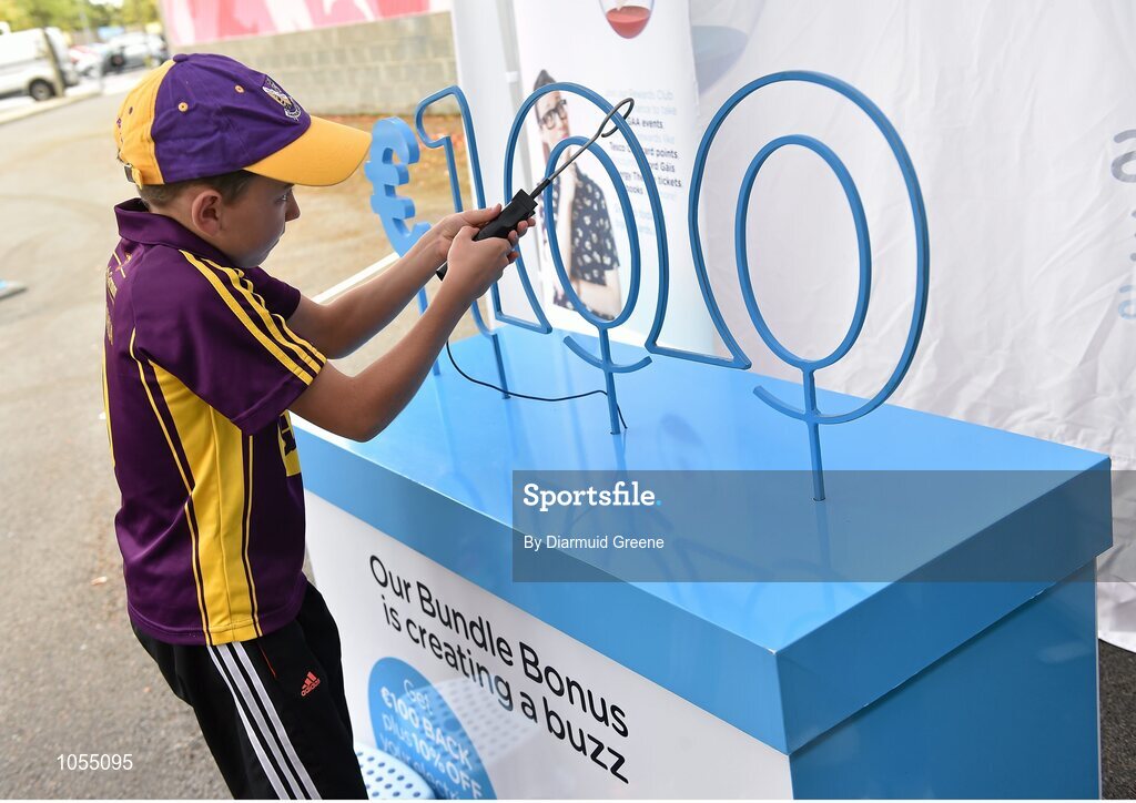 12 September 2015; Joshua Power, from St Abban's GAA club, Adamstown, Co. Wexford, tries his hand at the buzzer game in the Bord Gais Energy fanzone before the game. Bord Gais Energy GAA Hurling All-Ireland U21 Championship Final, Limerick v Wexford, Semple Stadium, Thurles, Co. Tipperary. Picture credit: Diarmuid Greene / SPORTSFILE