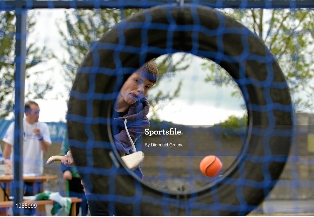 12 September 2015; Oisín Kirwan, aged 12, from Kilmacud Crokes GAA club, scores a goal in the Bord Gais Energy fanzone before the game. Bord Gais Energy GAA Hurling All-Ireland U21 Championship Final, Limerick v Wexford, Semple Stadium, Thurles, Co. Tipperary. Picture credit: Diarmuid Greene / SPORTSFILE