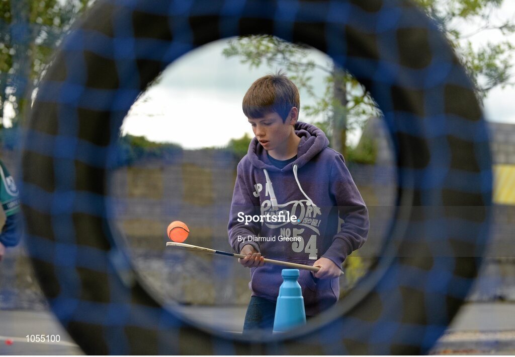12 September 2015; Oisín Kirwan, aged 12, from Kilmacud Crokes GAA club, in action in the Bord Gais Energy fanzone before the game. Bord Gais Energy GAA Hurling All-Ireland U21 Championship Final, Limerick v Wexford, Semple Stadium, Thurles, Co. Tipperary. Picture credit: Diarmuid Greene / SPORTSFILE