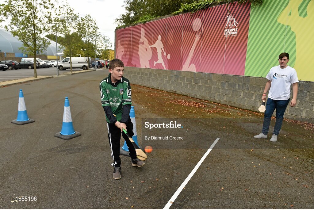 12 September 2015; Limerick supporter Donal Hannon, aged 14, from Castletroy, Co. Limerick, in action at the Bord Gais Energy fanzone before the game. Bord Gais Energy GAA Hurling All-Ireland U21 Championship Final, Limerick v Wexford, Semple Stadium, Thurles, Co. Tipperary. Picture credit: Diarmuid Greene / SPORTSFILE