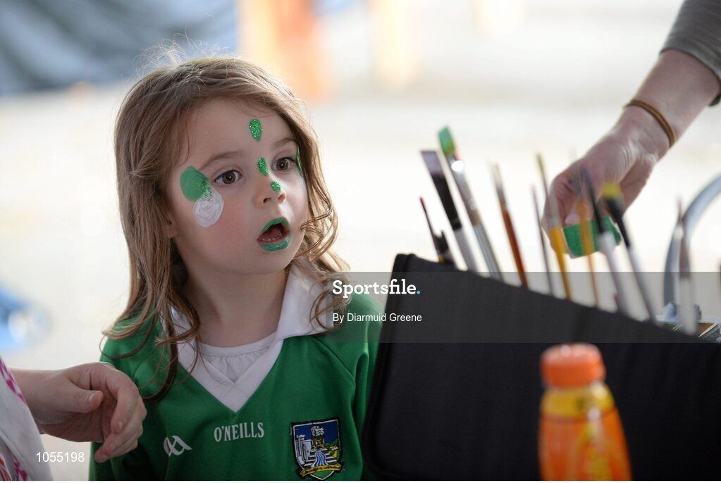 12 September 2015; Aoife Liston, aged 4, from Castlemahon, Co. Limerick, gets her face painted in the Bord Gais Energy fanzone before the game. Bord Gais Energy GAA Hurling All-Ireland U21 Championship Final, Limerick v Wexford, Semple Stadium, Thurles, Co. Tipperary. Picture credit: Diarmuid Greene / SPORTSFILE