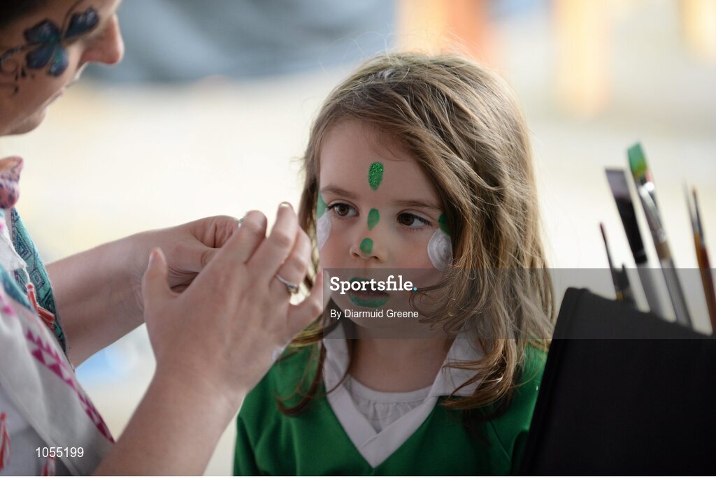 12 September 2015; Aoife Liston, aged 4, from Castlemahon, Co. Limerick, gets her face painted in the Bord Gais Energy fanzone before the game. Bord Gais Energy GAA Hurling All-Ireland U21 Championship Final, Limerick v Wexford, Semple Stadium, Thurles, Co. Tipperary. Picture credit: Diarmuid Greene / SPORTSFILE
