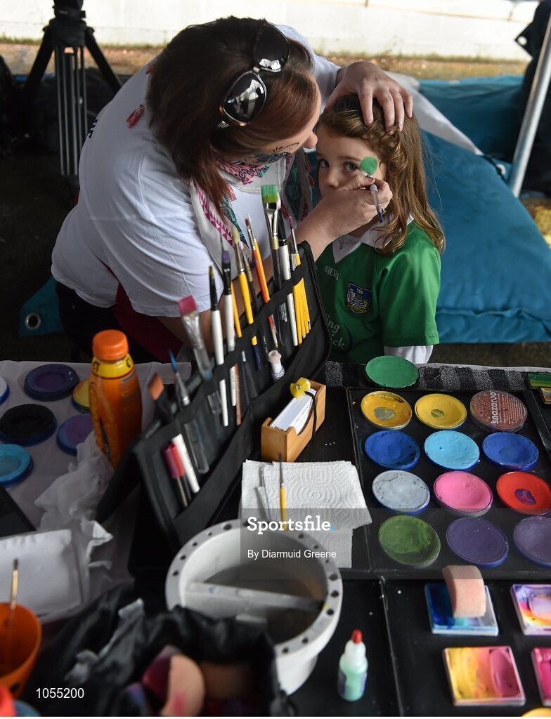 12 September 2015; Aoife Liston, aged 4, from Castlemahon, Co. Limerick, gets her face painted in the Bord Gais Energy fanzone before the game. Bord Gais Energy GAA Hurling All-Ireland U21 Championship Final, Limerick v Wexford, Semple Stadium, Thurles, Co. Tipperary. Picture credit: Diarmuid Greene / SPORTSFILE