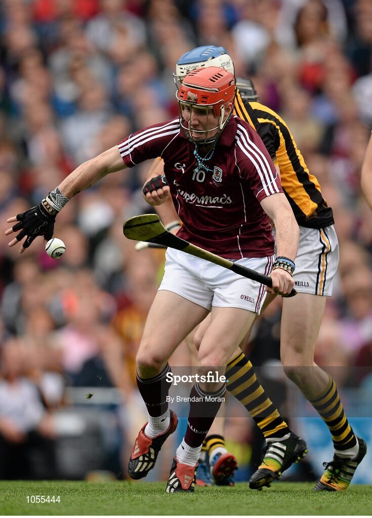 6 September 2015; Conor Whelan, Galway, wearing rosary beads, in action against TJ Reid, Kilkenny. GAA Hurling All-Ireland Senior Championship Final, Kilkenny v Galway, Croke Park, Dublin. Picture credit: Brendan Moran / SPORTSFILE