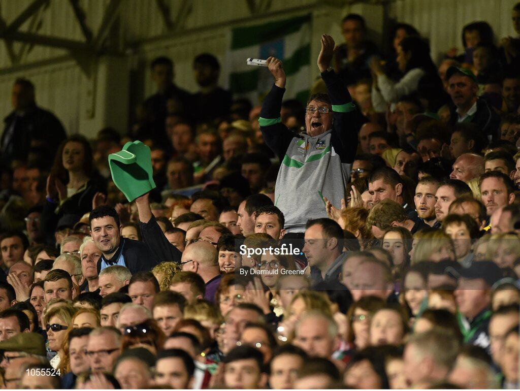 12 September 2015; A Limerick supporter reacts during the game. Bord Gais Energy GAA Hurling All-Ireland U21 Championship Final, Limerick v Wexford, Semple Stadium, Thurles, Co. Tipperary. Picture credit: Diarmuid Greene / SPORTSFILE