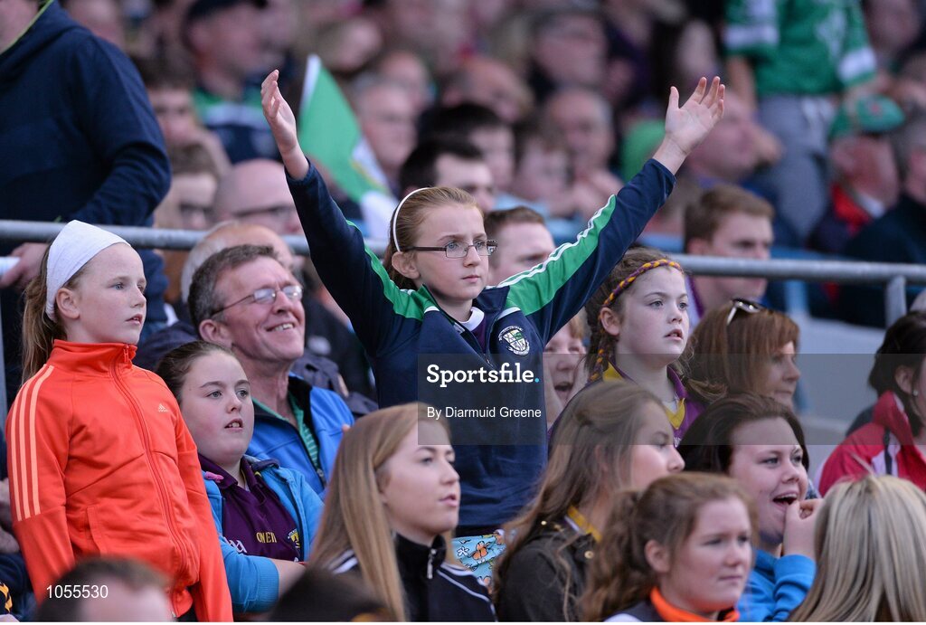 12 September 2015; A young Wexford supporter from Naomh Eanna GAA club reacts during the game. Bord Gais Energy GAA Hurling All-Ireland U21 Championship Final, Limerick v Wexford, Semple Stadium, Thurles, Co. Tipperary. Picture credit: Diarmuid Greene / SPORTSFILE