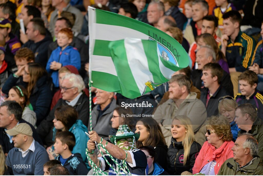 12 September 2015; Limerick supporter Pa Buckley, from Weston, Limerick, during the game. Bord Gais Energy GAA Hurling All-Ireland U21 Championship Final, Limerick v Wexford, Semple Stadium, Thurles, Co. Tipperary. Picture credit: Diarmuid Greene / SPORTSFILE