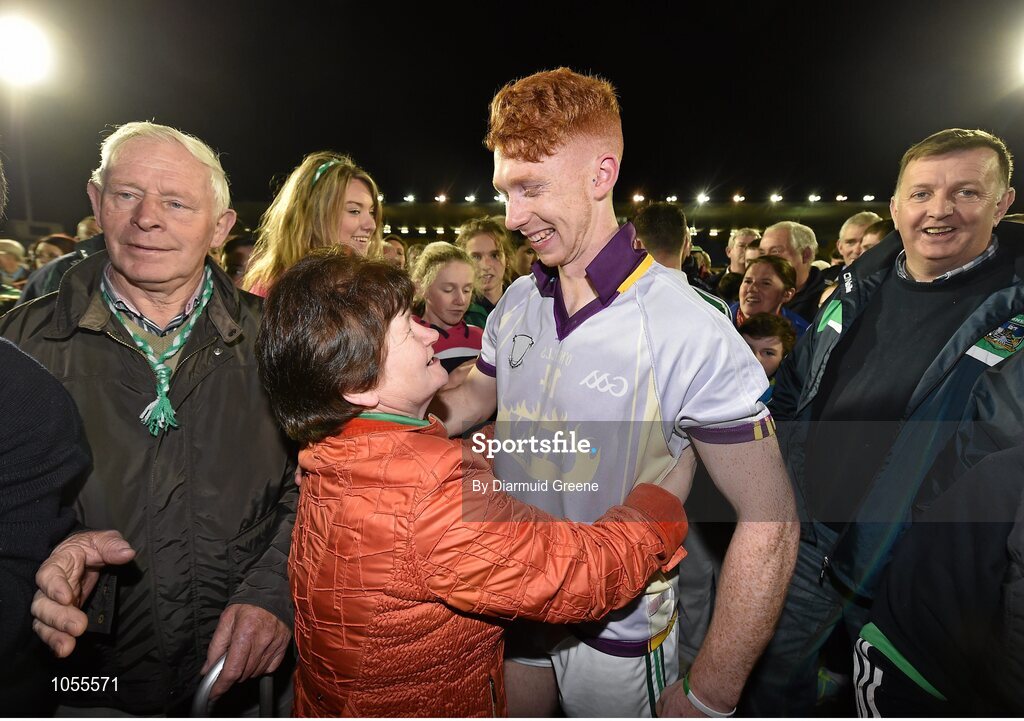 12 September 2015; Limerick's Cian Lynch is congratulated by supporters on the pitch after the game. Bord Gais Energy GAA Hurling All-Ireland U21 Championship Final, Limerick v Wexford, Semple Stadium, Thurles, Co. Tipperary. Picture credit: Diarmuid Greene / SPORTSFILE