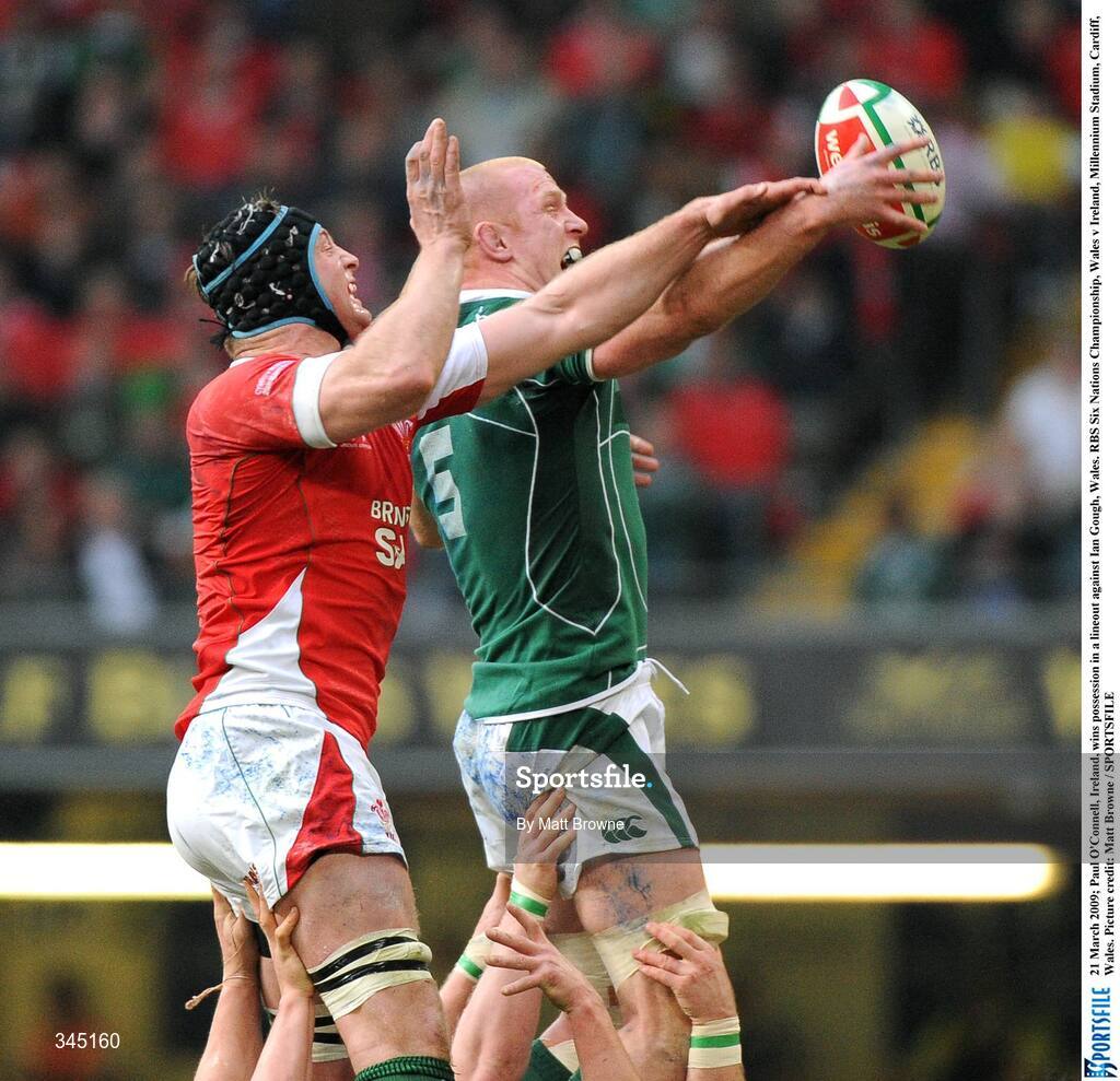 21 March 2009; Paul O'Connell, Ireland, wins possession in a lineout against Ian Gough, Wales. RBS Six Nations Championship, Wales v Ireland, Millennium Stadium, Cardiff, Wales. Picture credit: Matt Browne / SPORTSFILE