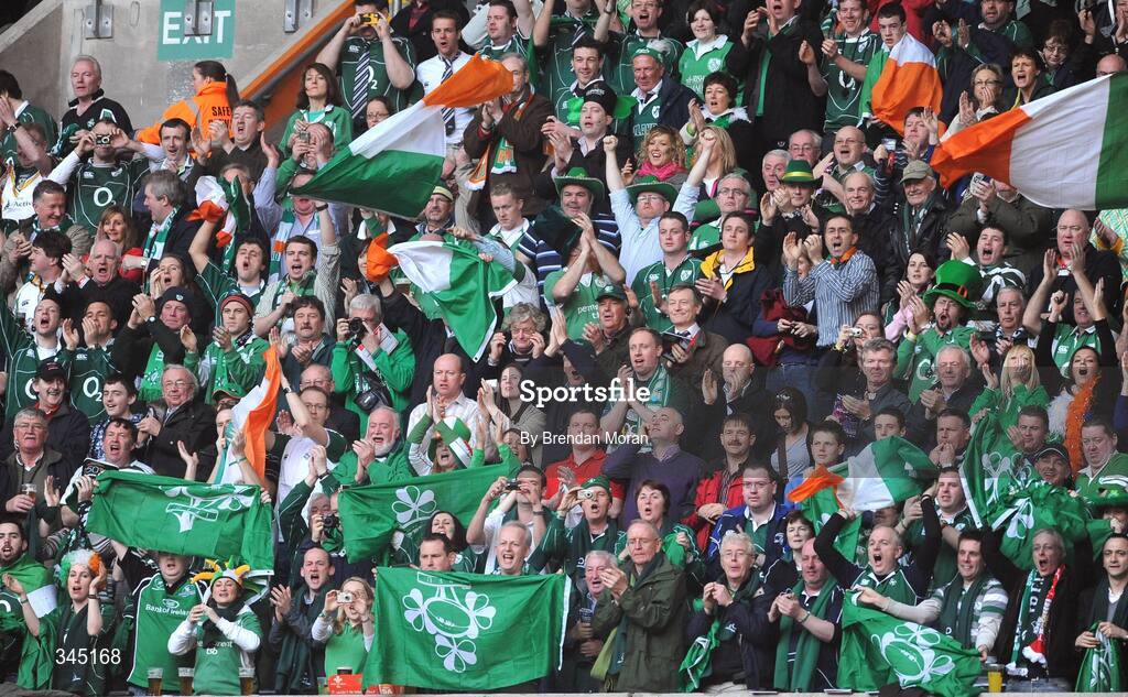 21 March 2009; Irish fans cheer on their side before the game. RBS Six Nations Championship, Wales v Ireland, Millennium Stadium, Cardiff, Wales. Picture credit: Brendan Moran / SPORTSFILE