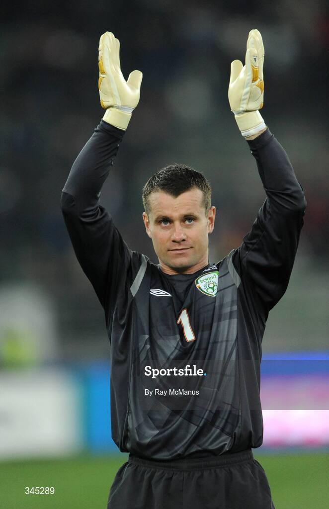 1 April 2009; Republic of Ireland goalkeeper Shay Given applauds the fans after the game. 2010 FIFA World Cup Qualifier, Italy v Republic of Ireland, San Nicola Stadium, Bari, Italy. Picture credit: Ray McManus / SPORTSFILE