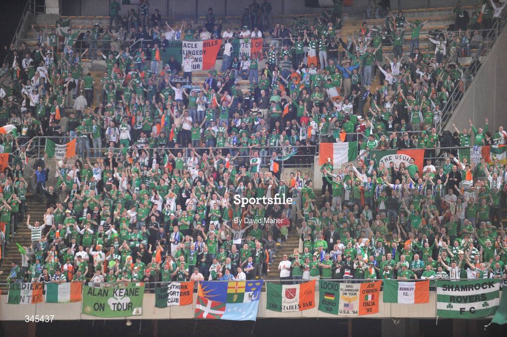 1 April 2009; Republic of Ireland supporters during the game. 2010 FIFA World Cup Qualifier, Italy v Republic of Ireland, San Nicola Stadium, Bari, Italy. Picture credit: David Maher / SPORTSFILE