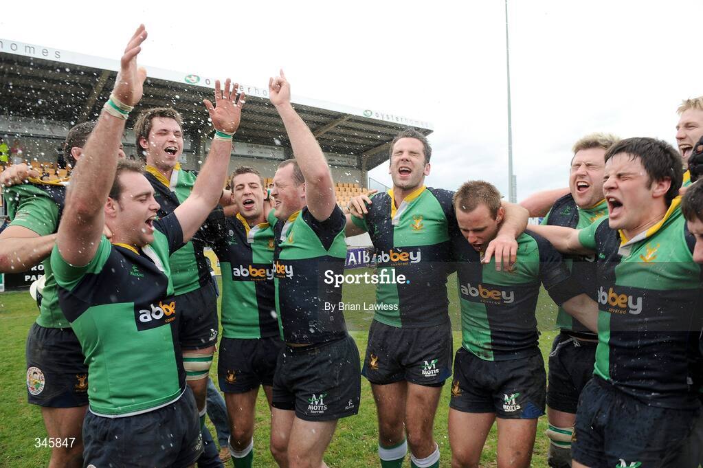5 April 2009; Ballinahinch players celebrate after the final whistle. AIB Cup Final, Cork Constitution v Ballinahinch, Dubarry Park, Athlone, Co. Westmeath. Picture credit: Brian Lawless / SPORTSFILE