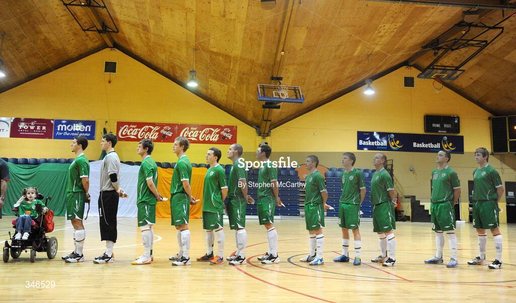 22 February 2009; The Republic of Ireland team line up ahead of the game. UEFA Futsal Championship 2010 Qualifying Tournament, Republic of Ireland v Kazakhstan. National Basketball Arena, Tallaght. Picture credit: Stephen McCarthy / SPORTSFILE