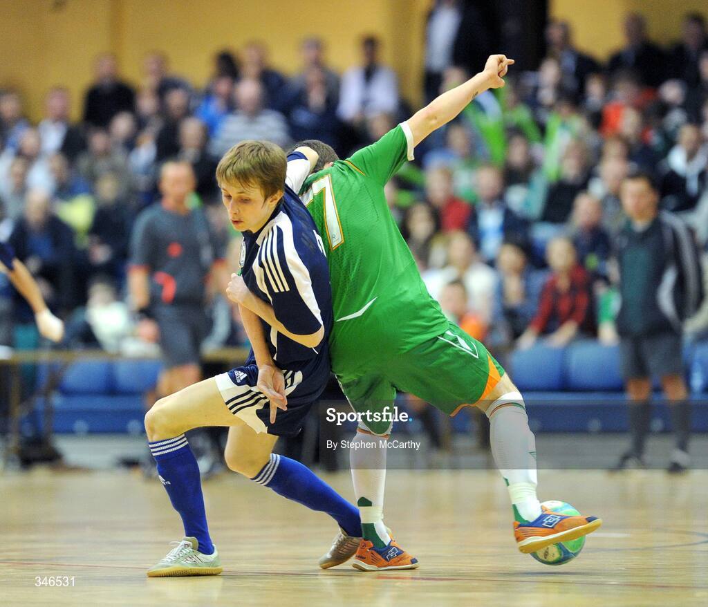 22 February 2009; Stanislav Kononenko, Kazakhstan, in action against Gary McCabe, Republic of Ireland. UEFA Futsal Championship 2010 Qualifying Tournament, Republic of Ireland v Kazakhstan. National Basketball Arena, Tallaght. Picture credit: Stephen McCarthy / SPORTSFILE