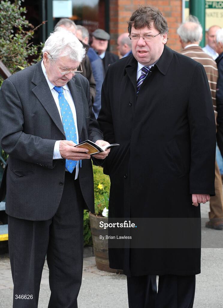 12 April 2009; An Taoiseach Brian Cowen with former Cathaoirleach Seanad Éireann Rory Kiely before the start of the day's racing. Fairyhouse, Co. Meath. Picture credit: Brian Lawless / SPORTSFILE *** Local Caption ***