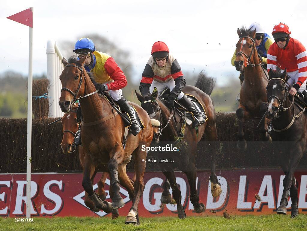 12 April 2009; Aran Concerto, with Paul Carberry up, second from left, clears the last 'first time around' on the way to winning the Powers Gold Cup. Fairyhouse, Co. Meath. Picture credit: Brian Lawless / SPORTSFILE *** Local Caption ***