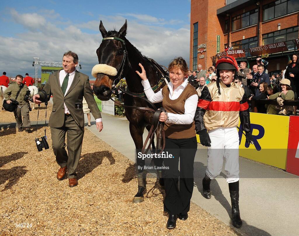 12 April 2009; Jockey Paul Carberry and trainer Noel Meade enter the parade ring with Aran Concerto after winning the Powers Gold Cup. Fairyhouse, Co. Meath. Picture credit: Brian Lawless / SPORTSFILE *** Local Caption ***
