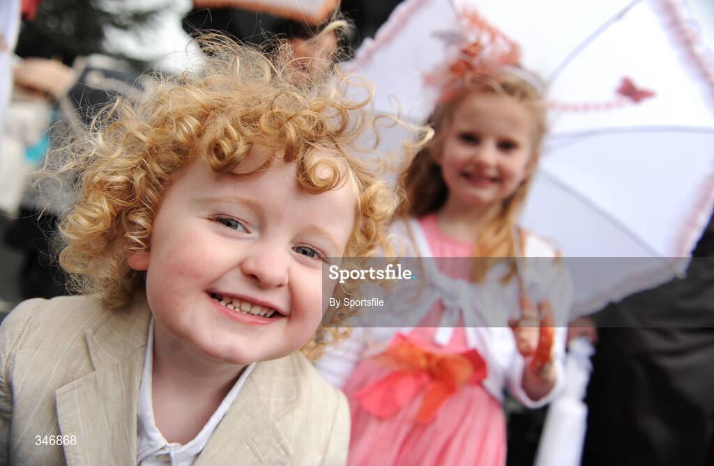 13 April 2009;  Daniel Brennan, aged 2, from Dunboyne, Co. Meath with his sister Holly, aged 5, right, enjoying the days racing at Fairyhouse. Fairyhouse Racecourse, Co. Meath. Photo by Sportsfile
