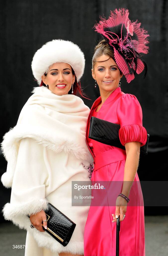 13 April 2009; Eileen Sutton, left, from Ashbourne, Co. Meath and Lisa Kennedy from St. Margaret's, Co. Dublin enjoying the days racing at Fairyhouse. Fairyhouse Racecourse, Co. Meath. Photo by Sportsfile