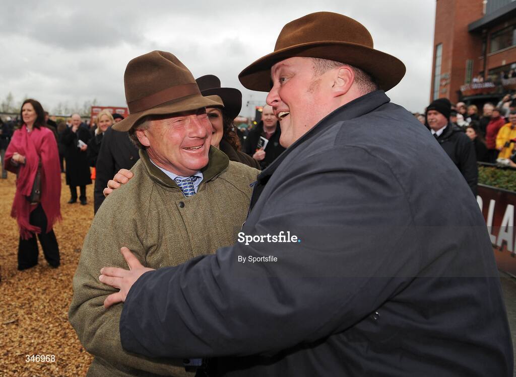 13 April 2009; Owner of Niche Market Graham Regan, right, with trainer of the horse Bob Buckler after winning the Powers Whiskey Irish Grand National Steeplechase. Fairyhouse Racecourse, Co. Meath. Photo by Sportsfile