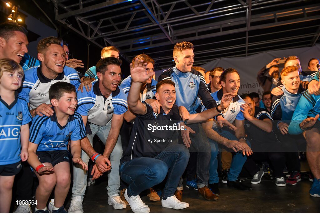 21 September 2015; Dublin players dance on stage during the team homecoming. O'Connell St, Dublin. Photo by Sportsfile