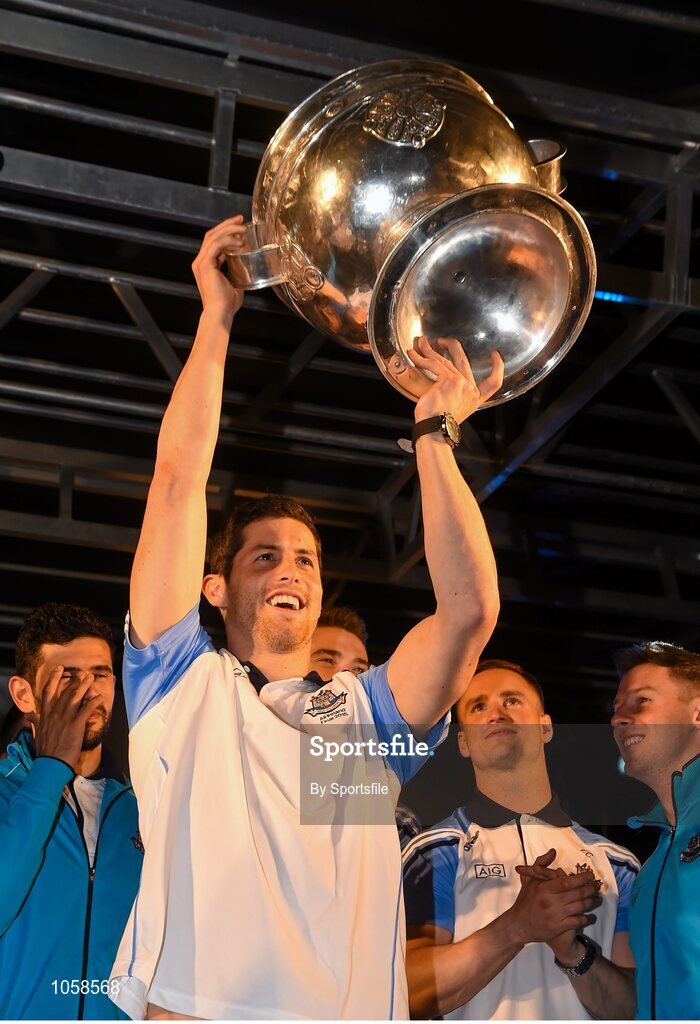 21 September 2015; Dublin's Rory O'Carroll on stage during the team homecoming. O'Connell St, Dublin. Photo by Sportsfile