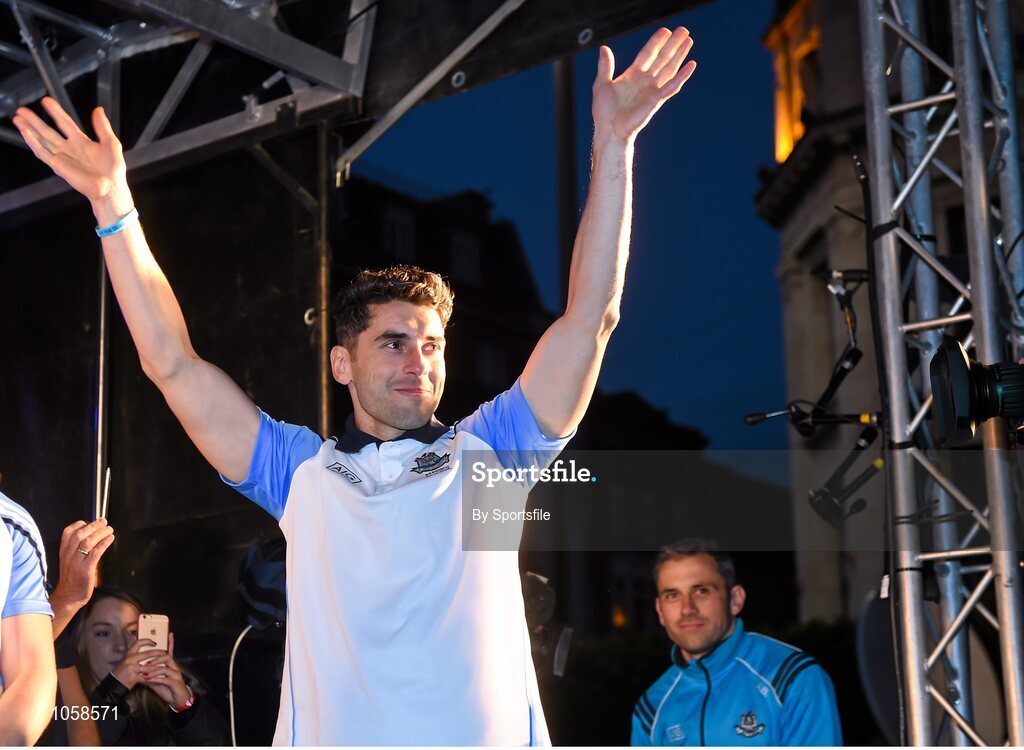 21 September 2015; Dublin's Bernard Brogan on stage  during the team homecoming. O'Connell St, Dublin. Photo by Sportsfile
